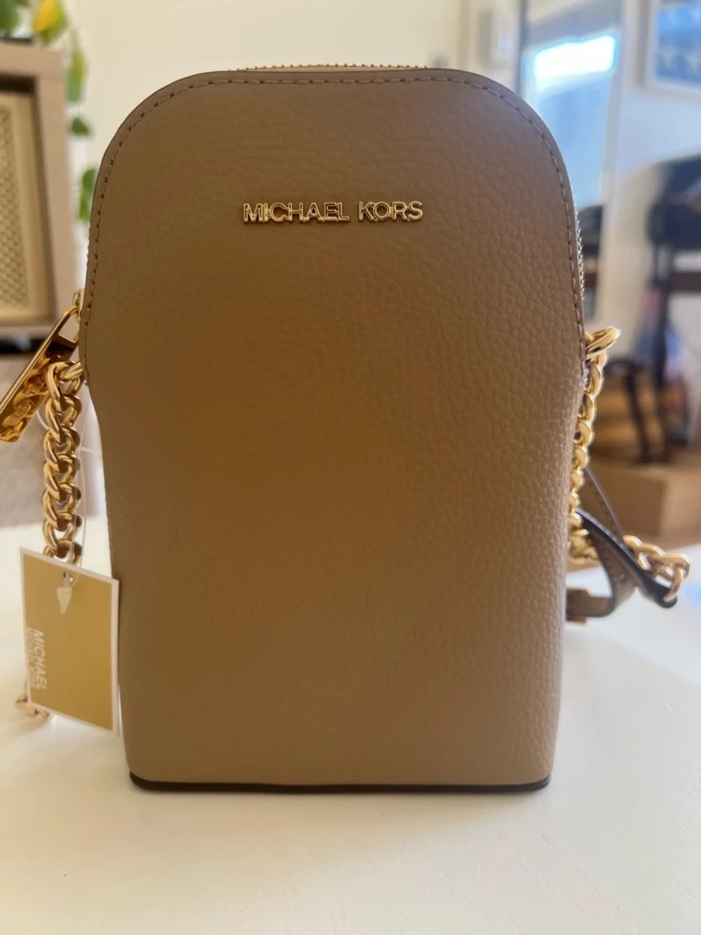 Michael Kors Taupe Pebbled Leather Crossbody with Gold Hardware